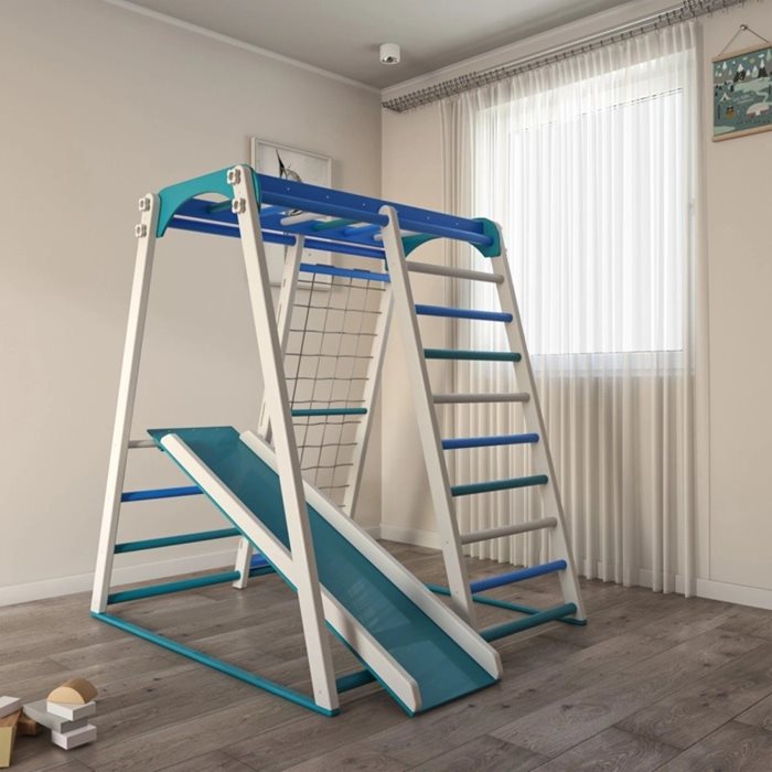 מתקן ספורט לפעוטות ביתי מתקפל 100926 בצבע לבן/כחול/טורקיז