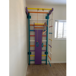 מתקן ספורט/נינג'ה לילדים סט מלא מעץ אמיתי ומצופה לכה איכותית 677914 בצבע תכלת/לבן