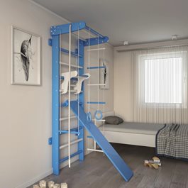 מתקן ספורט/נינג'ה לילדים סט מלא מעץ אמיתי ומצופה לכה איכותית 677914 בצבע תכלת/לבן