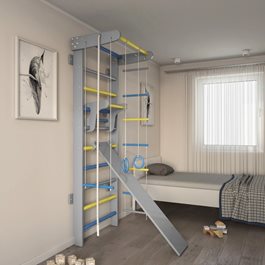 מתקן ספורט לילדים ביתי כולל סט אביזרים מלא 100917 בצבע אפור עם שילוב צהוב/כחול