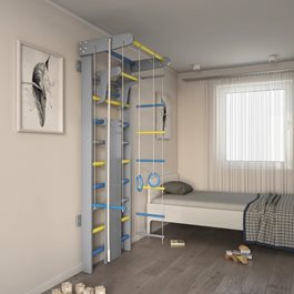 מתקן ספורט לילדים ביתי כולל סט אביזרים מלא 100917 בצבע אפור עם שילוב צהוב/כחול