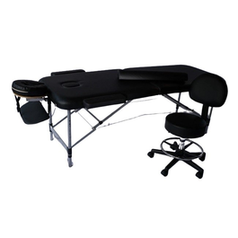 חדר טיפולים 101873 מיטת אלומיניום קורה תחתונה/כיסא למטפל/כרית חצי עגולה – צבע שחור מבית CITYSPORT