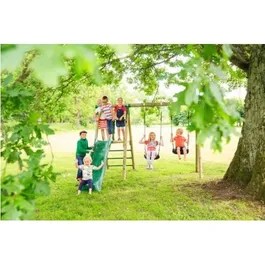 מתקן נדנדה לילדים מעץ עם מגלשה וזוג נדנדות 140280 מבית CITYSPORT תוצרת אירופה