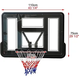 לוח כדורסל שקוף מקצועי 242472 בגודל 110/75 ס"מ עם הרחקה מהקיר דגם DUNK M007