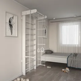 מתקן ספורט/נינג'ה לילדים 242804 עשוי מעץ אמיתי, צבע לבן, כולל סט חבלים