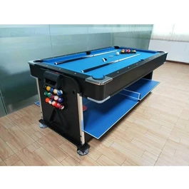 שולחן סנוקר משולב 5 ב -1 איכותי 250607 בגודל 7 פיט, בעל 5 מצבים בצבע שחור עם בד כחול