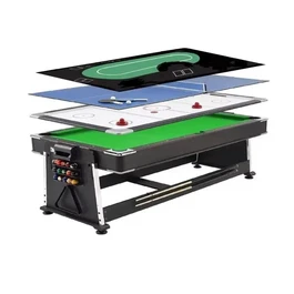 שולחן סנוקר משולב 5 ב -1 איכותי 250608 בגודל 7 פיט, בעל 5 מצבים בצבע שחור בד ירוק