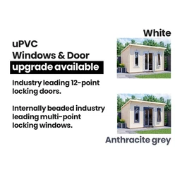 מחסן עץ פרמיום 250922 בגודל 4/3 מטר בעובי 45, דגם TERMINATOR מבית DUNSTER HOUSE