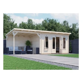 מחסן עץ עם גזיבו 251077 בגודל 7/3 מטר בעובי 45, דגם CABIN מבית DUNSTER HOUSE