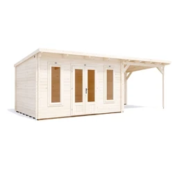 מחסן עץ עם גזיבו 251077 בגודל 7/3 מטר בעובי 45, דגם CABIN מבית DUNSTER HOUSE