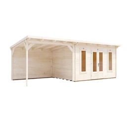 מחסן עץ עם גזיבו 251077 בגודל 7/3 מטר בעובי 45, דגם CABIN מבית DUNSTER HOUSE