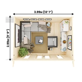 מחסן עץ עם גזיבו 251077 בגודל 7/3 מטר בעובי 45, דגם CABIN מבית DUNSTER HOUSE