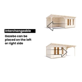 מחסן עץ עם גזיבו 251077 בגודל 7/3 מטר בעובי 45, דגם CABIN מבית DUNSTER HOUSE