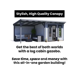 מחסן עץ עם גזיבו 251077 בגודל 7/3 מטר בעובי 45, דגם CABIN מבית DUNSTER HOUSE