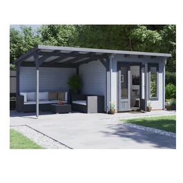 מחסן עץ עם גזיבו 251097 בגודל 6/3 ס"מ בעובי 45 מ"מ, דגם CABIN מבית DUNSTER HOUSE