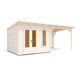 מחסן עץ עם גזיבו 251097 בגודל 6/3 ס"מ בעובי 45 מ"מ, דגם CABIN מבית DUNSTER HOUSE