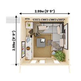 מחסן עץ עם גזיבו 251097 בגודל 6/3 ס"מ בעובי 45 מ"מ, דגם CABIN מבית DUNSTER HOUSE