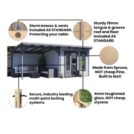 מחסן עץ עם גזיבו 251097 בגודל 6/3 ס"מ בעובי 45 מ"מ, דגם CABIN מבית DUNSTER HOUSE