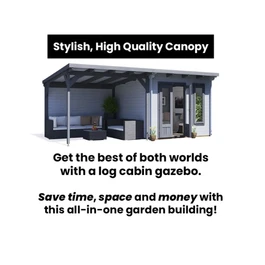 מחסן עץ עם גזיבו 251097 בגודל 6/3 ס"מ בעובי 45 מ"מ, דגם CABIN מבית DUNSTER HOUSE