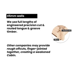 מחסן עץ עם גזיבו 251097 בגודל 6/3 ס"מ בעובי 45 מ"מ, דגם CABIN מבית DUNSTER HOUSE