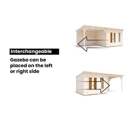 מחסן עץ עם גזיבו 251097 בגודל 6/3 ס"מ בעובי 45 מ"מ, דגם CABIN מבית DUNSTER HOUSE