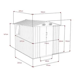 מחסן מתכת 251328 בגודל 1.86/2.41 מטר מבית GARDEN TOP