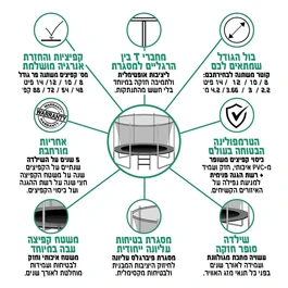 טרמפולינה 12 פיט עם רשת הגנה פנימית מבית CANADA TOP כולל סולם