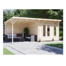 מחסן עץ עם גזיבו 251097 בגודל 6/3 ס"מ בעובי 45 מ"מ, דגם CABIN מבית DUNSTER HOUSE